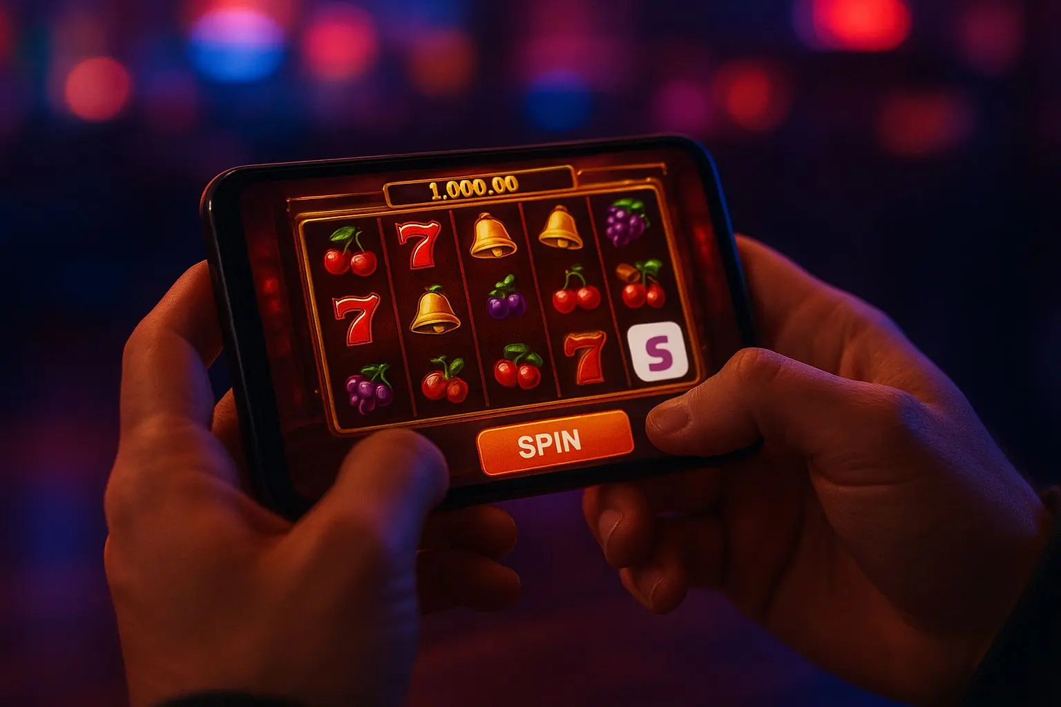 Jogar no telemóvel com Skrill Utilizador a jogar no smartphone com carteira eletrónica visível